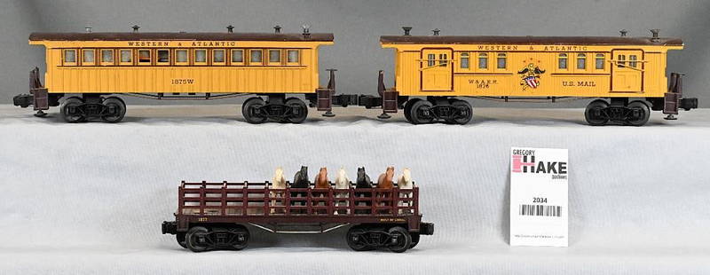 Lionel Postwar Super "O" General Cars - 1875W, 1876 and 1877: Lionel Postwar Super "O" General Cars - 1875W, 1876 and 1877, C6/7. Size 12x6x4