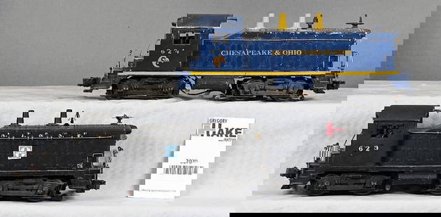 Lionel Postwar 623 Santa Fe and 624 C&O Diesel Switcher Locomotives: Lionel Postwar 623 Santa Fe and 624 C&O Diesel Switcher Locomotives, C6/7. Size 12x6x6