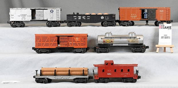 7 Lionel Postwar Freight Cars - 6257, 3454, 2465, 3464 NYC, 2411, 3656 and 2452: 7 Lionel Postwar Freight Cars - 6257, 3454, 2465, 3464 NYC, 2411, 3656 and 2452, C6. Size 8X8X8