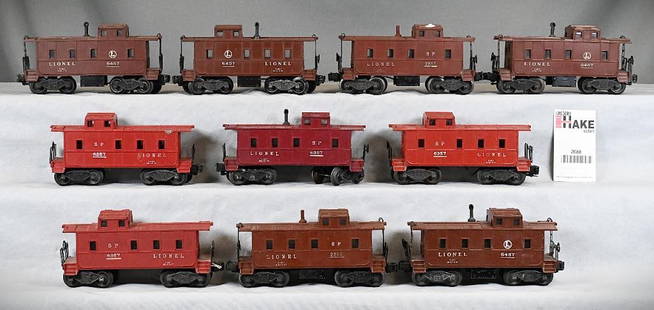 Group of 10 Lionel Postwar Cabooses - 6357 x 3, 6457 x 4, 2357 x 2, and 6247: Group of 10 Lionel Postwar Cabooses - 6357 x 3, 6457 x 4, 2357 x 2, and 6247, C6/7. Size 8x8x8