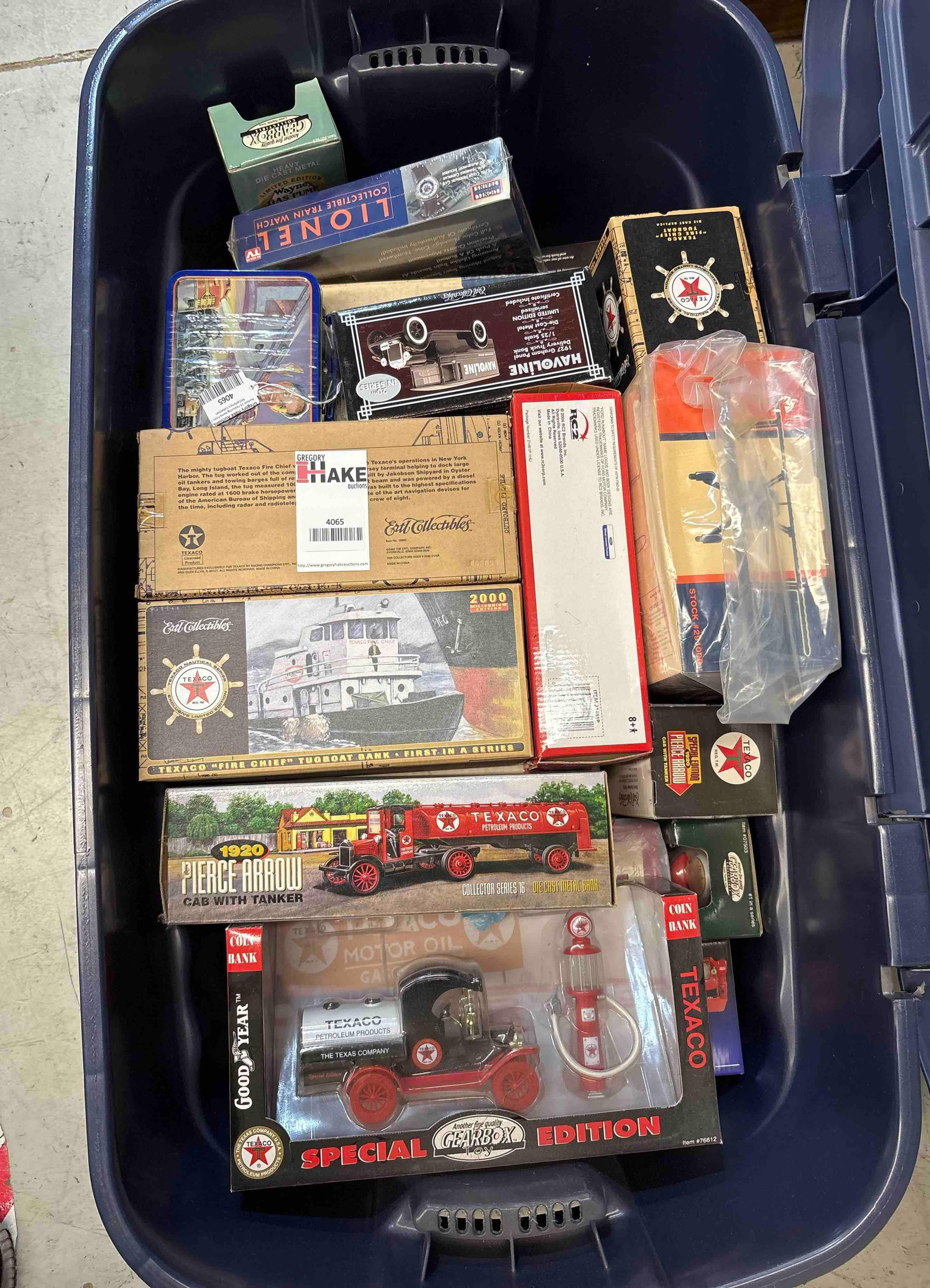 Large Box Lot of Texaco Vehicles & Lionel Items: Large Box Lot of Texaco Vehicles & Lionel Items. C8