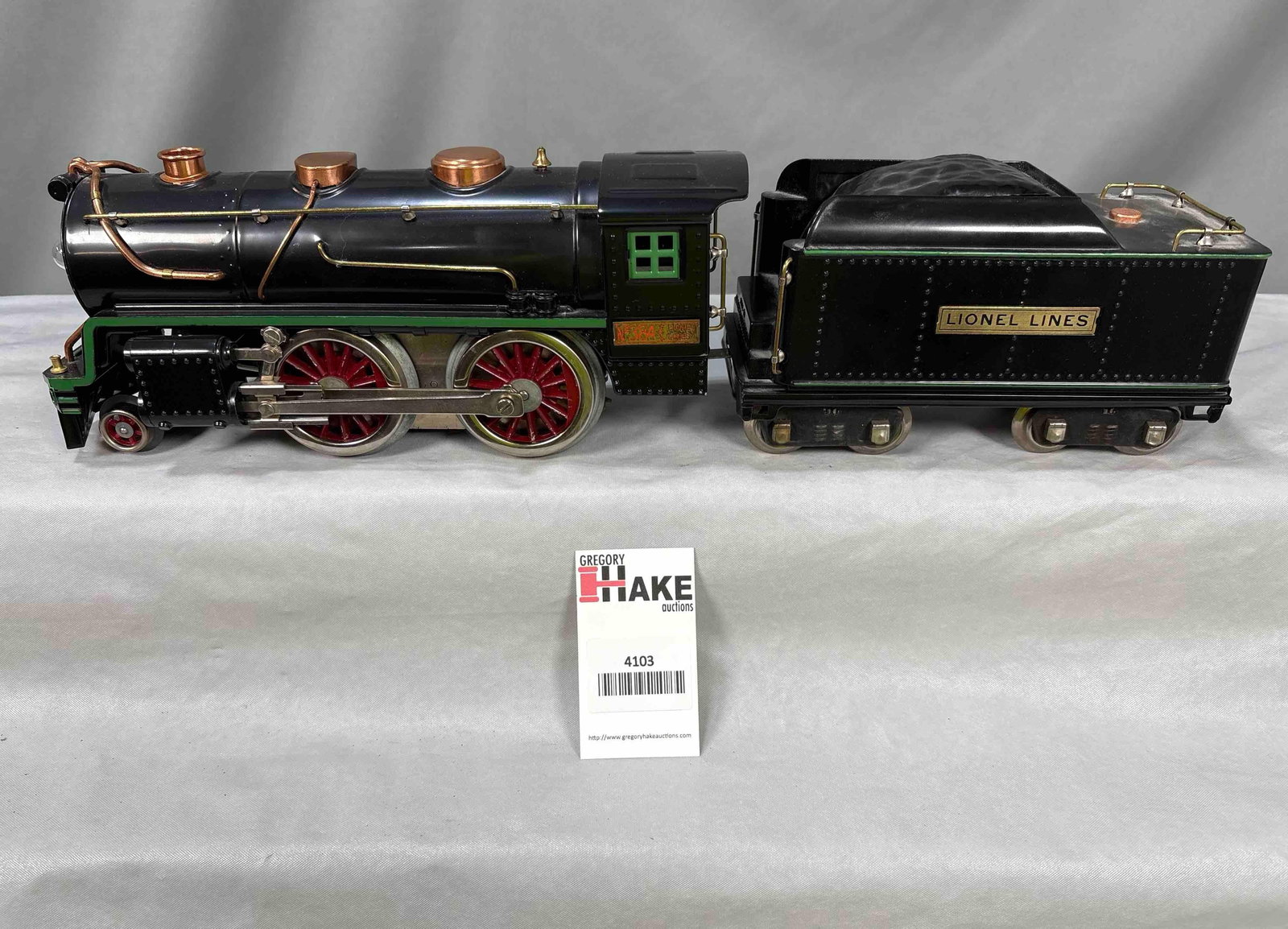 Lionel Standard Gauge Prewar 384E Steam Locomotive & Tender: Lionel Standard Gauge Prewar 384E Steam Locomotive & Tender restored to C8, missing one boiler, hand rail and stanchions.?
