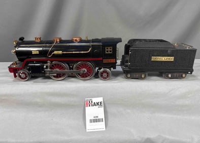 Lionel Prewar Standard Gauge 390E Steam Locomotive & 384T Crackle Black Tender