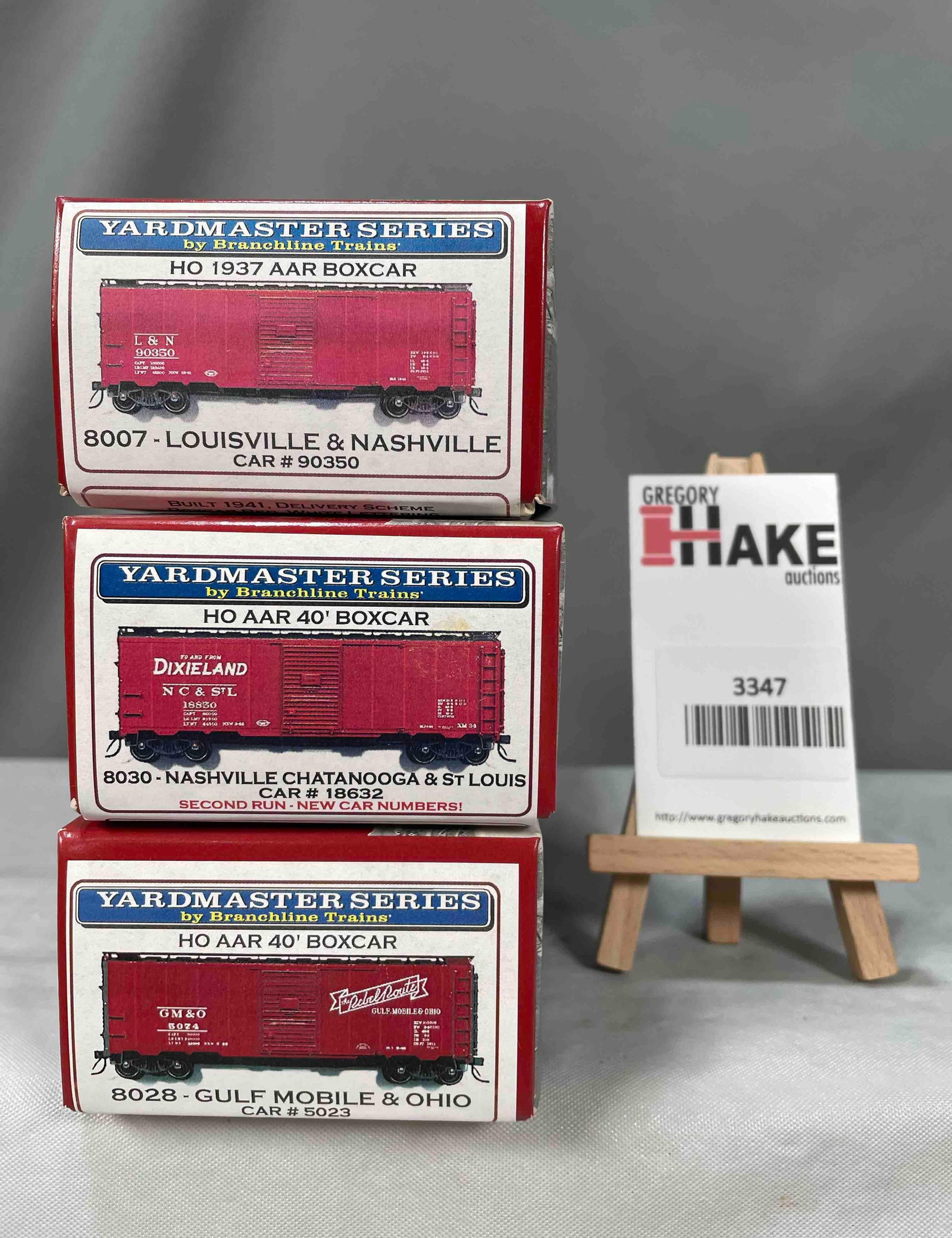 Group of 3 Yardmaster Series by Branchline Trains Boxcars: Group of 3 Yardmaster Series by Branchline Trains boxcars: 8028 Gulf Mobile & Ohio #5023; 8030 Nashville, Chatanooga & St. Louis #18632; 8007 Louisville & Nashville #90350 w/OBs. See photos for detail