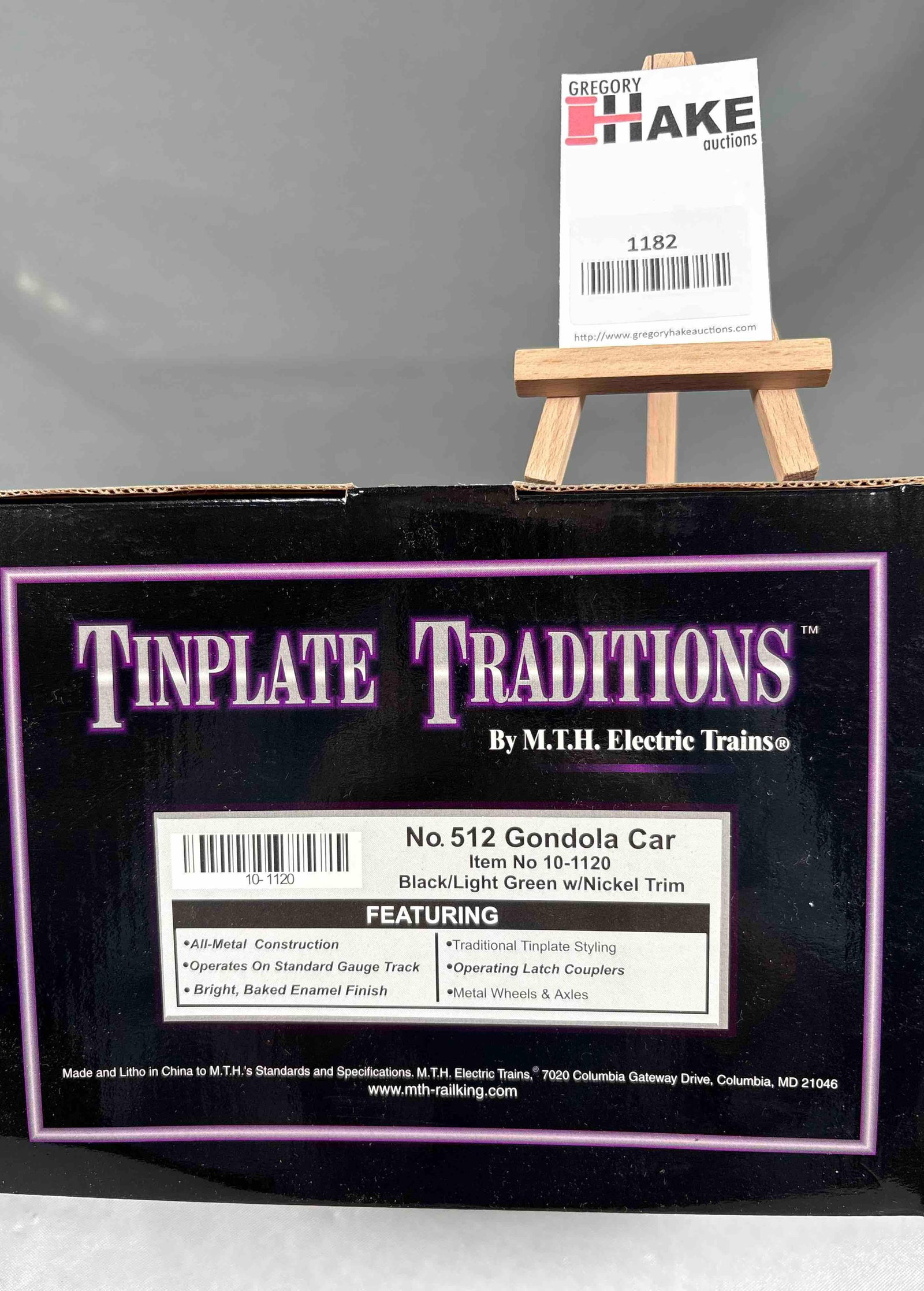 MTH Lionel #512 Standard Gauge Gondola car: MTH Tinplate traditions reproduction of Lionel #512 Standard Gauge Gondola car light green livery C10 condition with OB SKU 10-1120