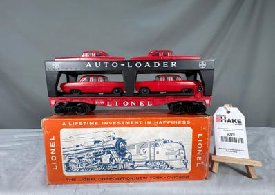 Lionel Postwar 6414 Auto Loader with 4 Red Cars w/Grey Bumpers w/OB