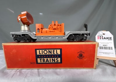 Lionel Postwar 3620 Searchlight with Unpainted Orange Searchlight Hood w/ OB