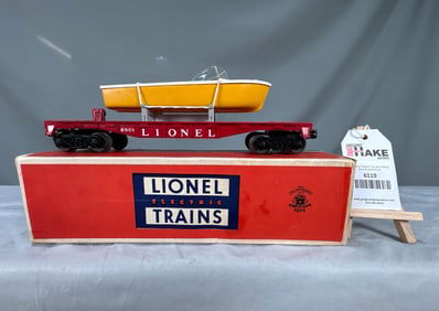 Lionel Postwar 6801-50 Flat Car with Yellow Hull Boat w/OB