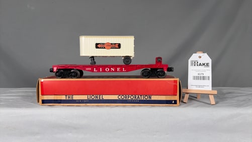 Lionel Postwar 6810 Flatcar with Trailer & OB