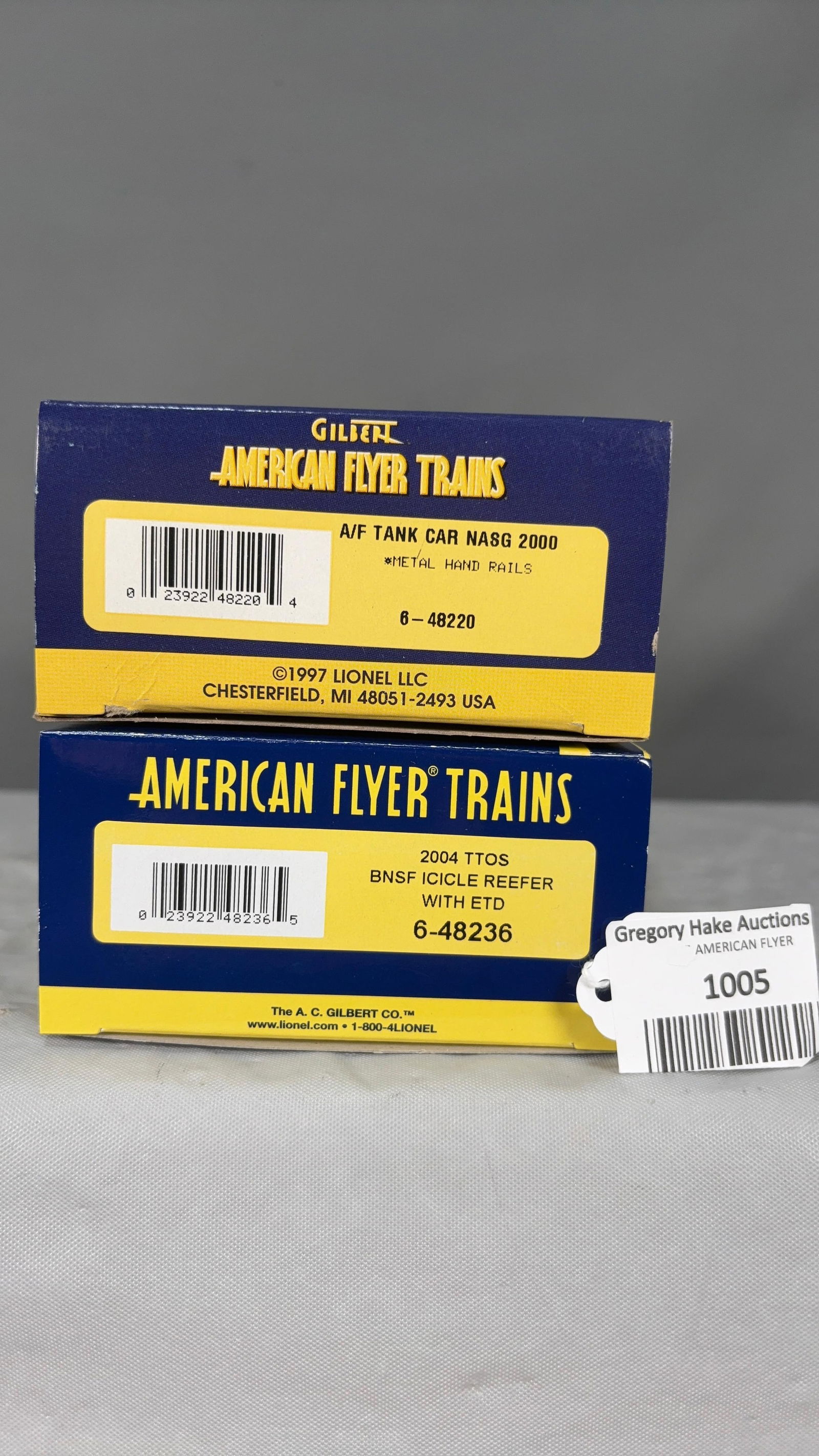 Lot of 2 American Flyer Freight Cars 6-48220 & 6-48236 w/ OB'S - 2