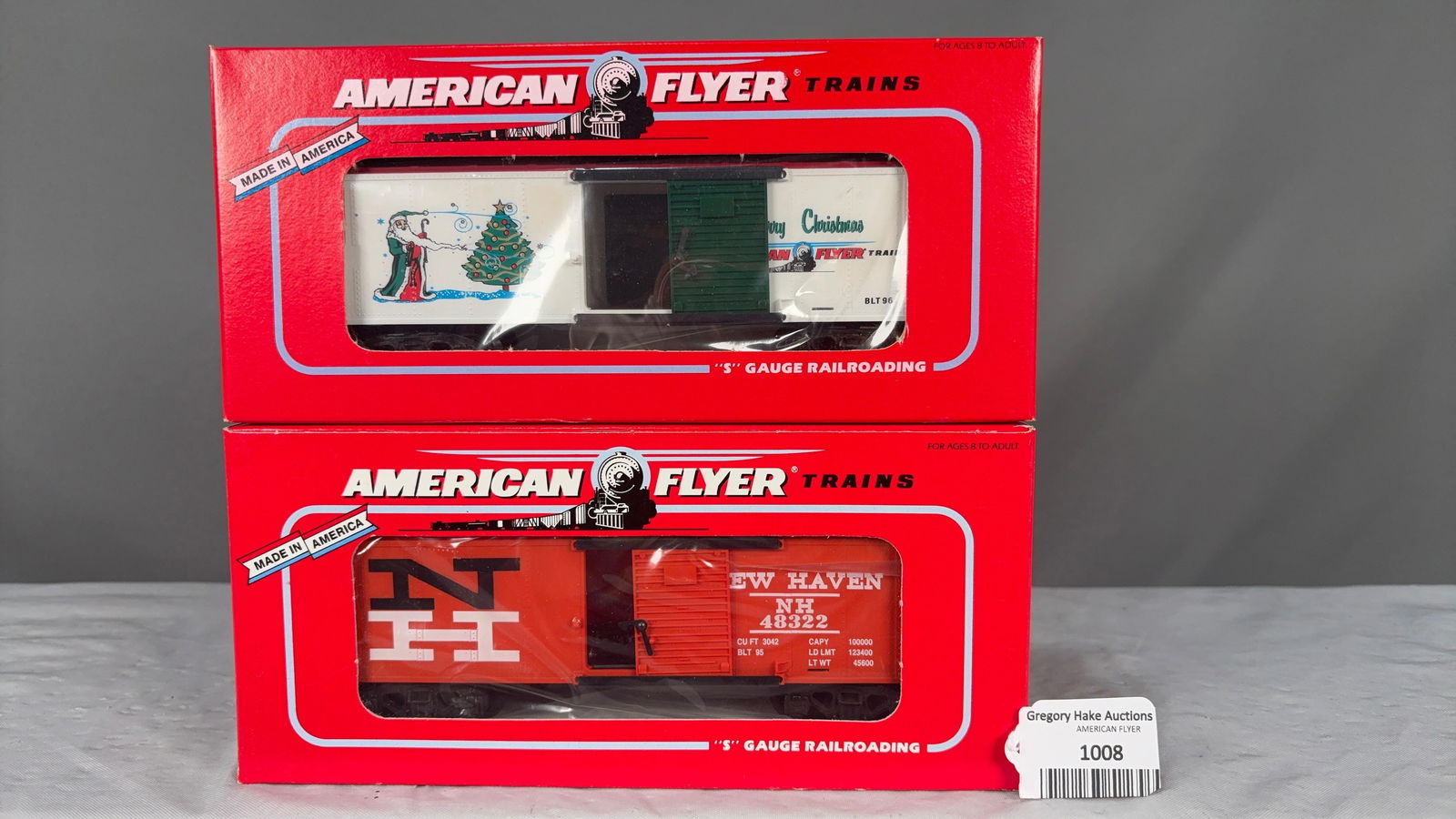 Lot of 2 American Flyer Freight Cars: 6-48325 1996 Holiday Box Car and 6-48322 New Haven Box w/OBs (1 of 2)