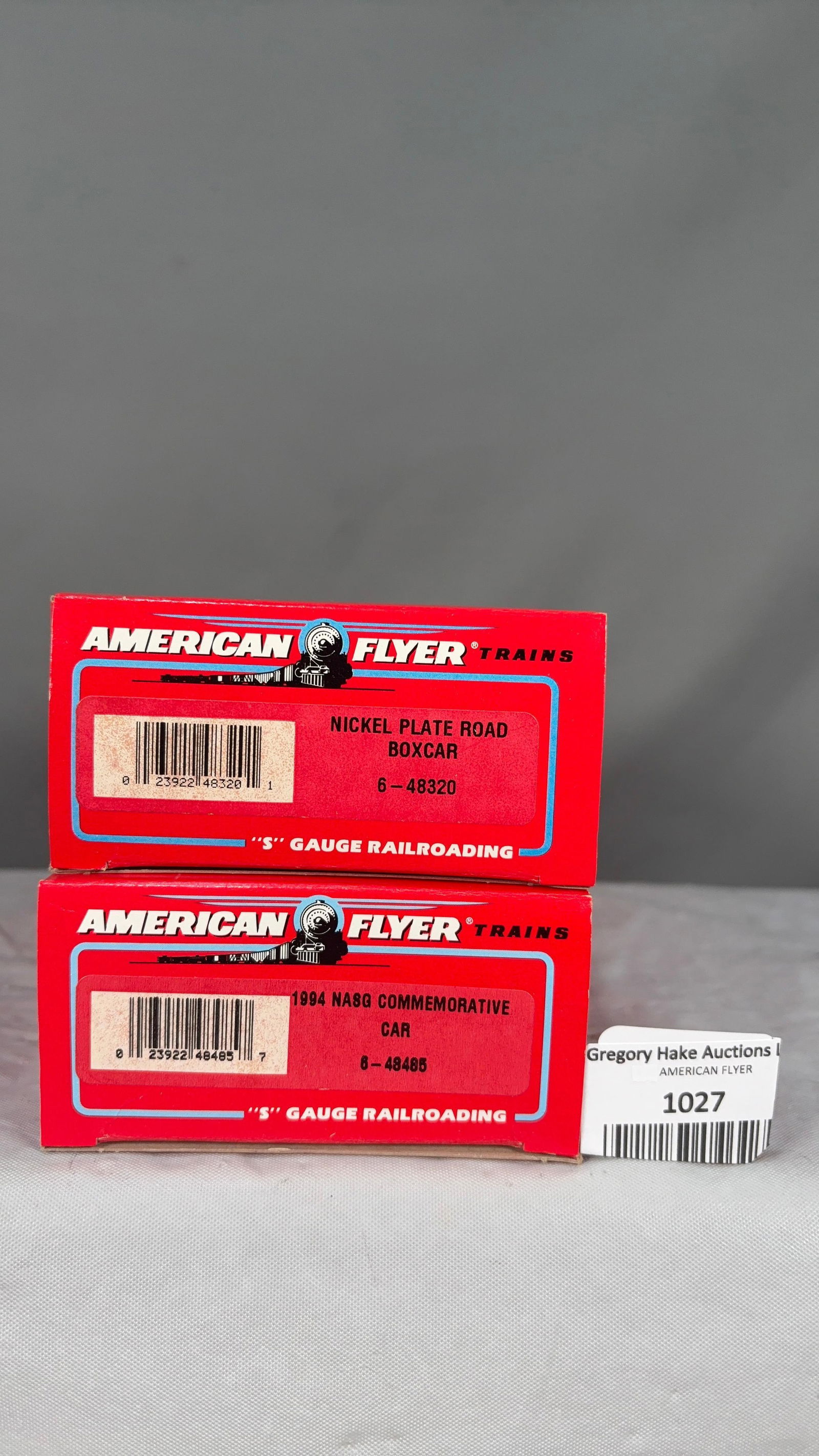 American Flyer Nickel Plate Road 48320 Boxcar and 1994 NASG 48485 Commemorative Boxcar w/obs - 2