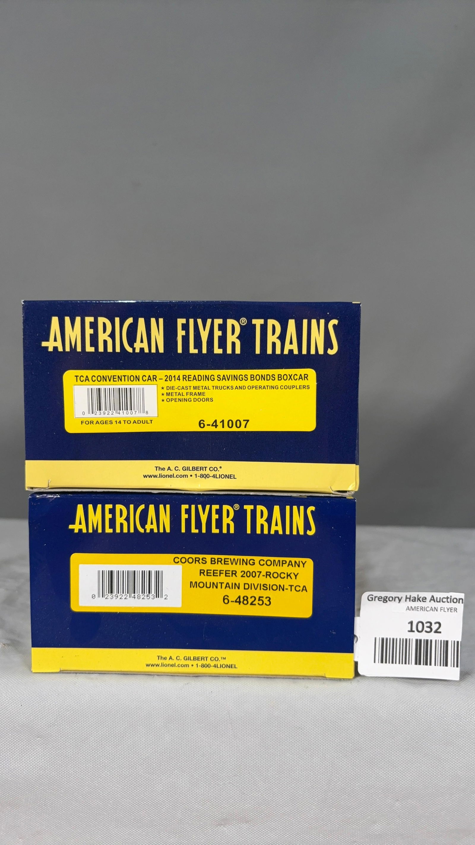 American Flyer TCA 2014 Reading Boxcar #41007 and 2007 Coors Brewing Reefer #48253 w/obs - 2