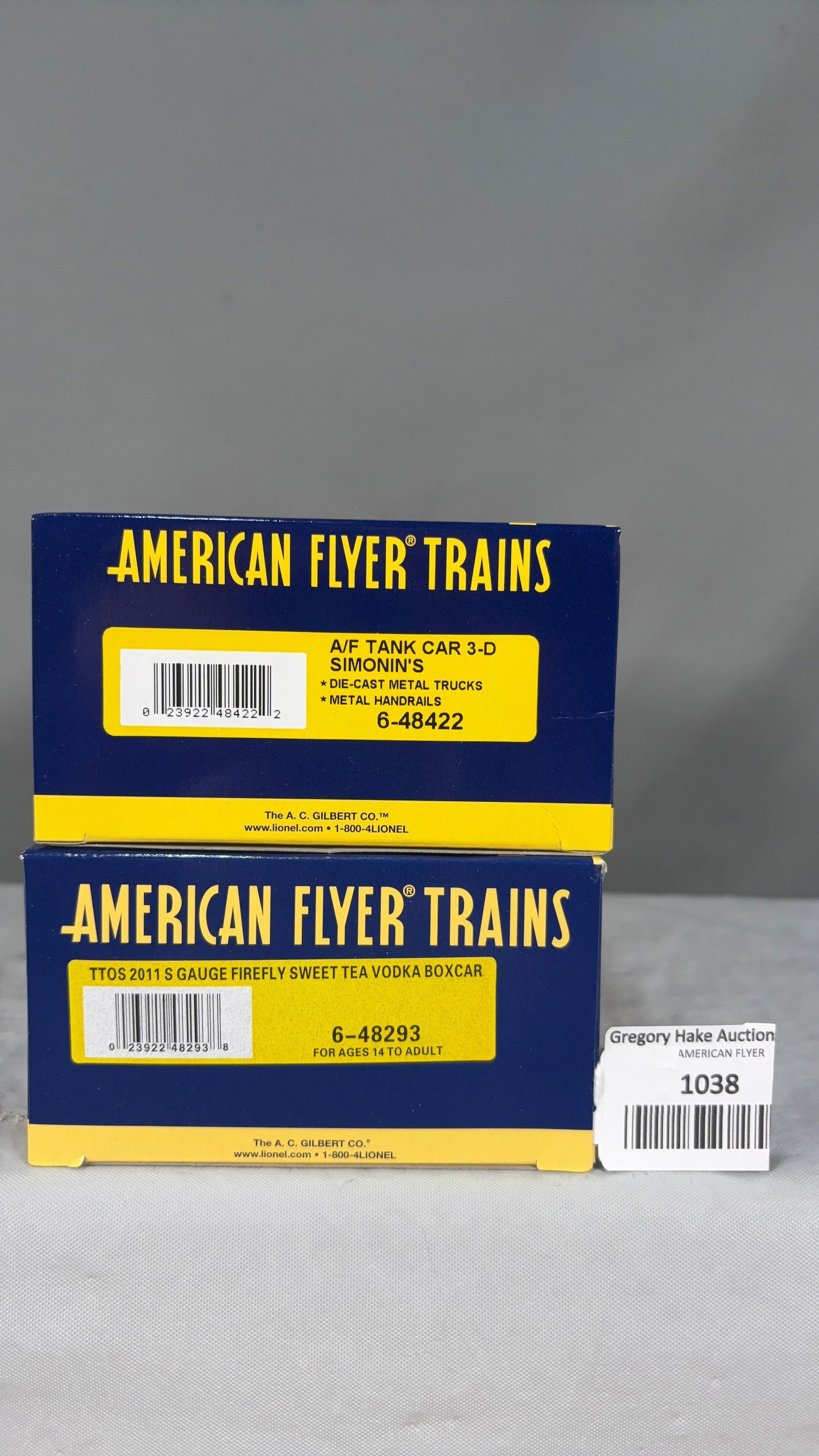 American Flyer CF Simonin's 48422 Tank Car and 2011 TTOS 48293 Firefly Sweet Tea Vodka Boxcar w/obs - 2