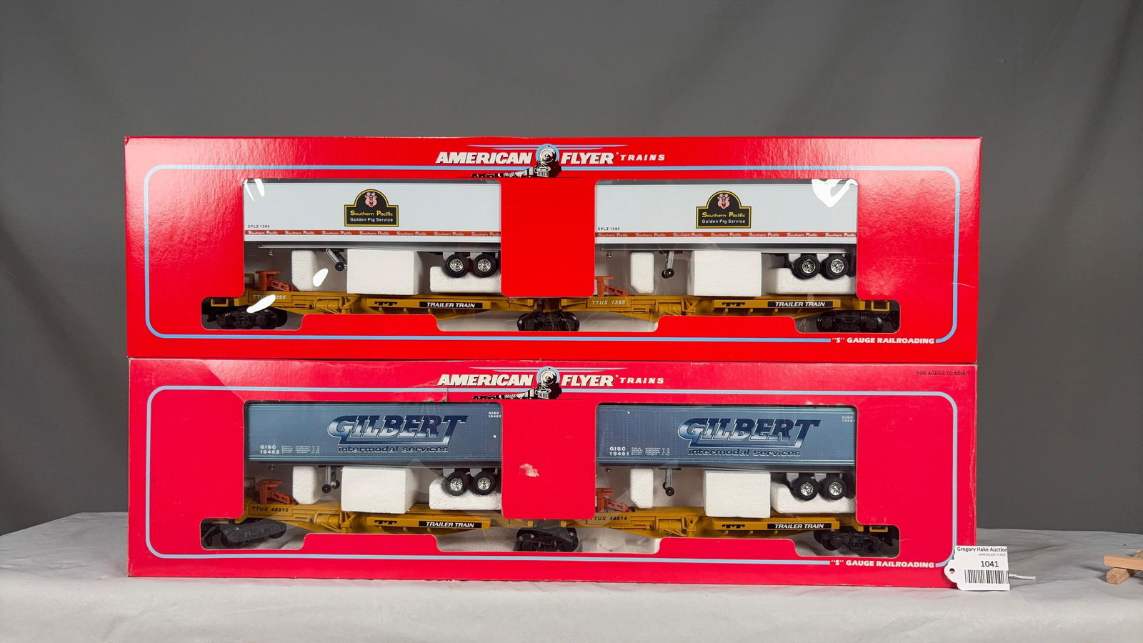 American Flyer NASG SP 48493 Flats w/Trailers & 1046 Gilbert Intermodal 48514 Flats/Trailers (1 of 2)