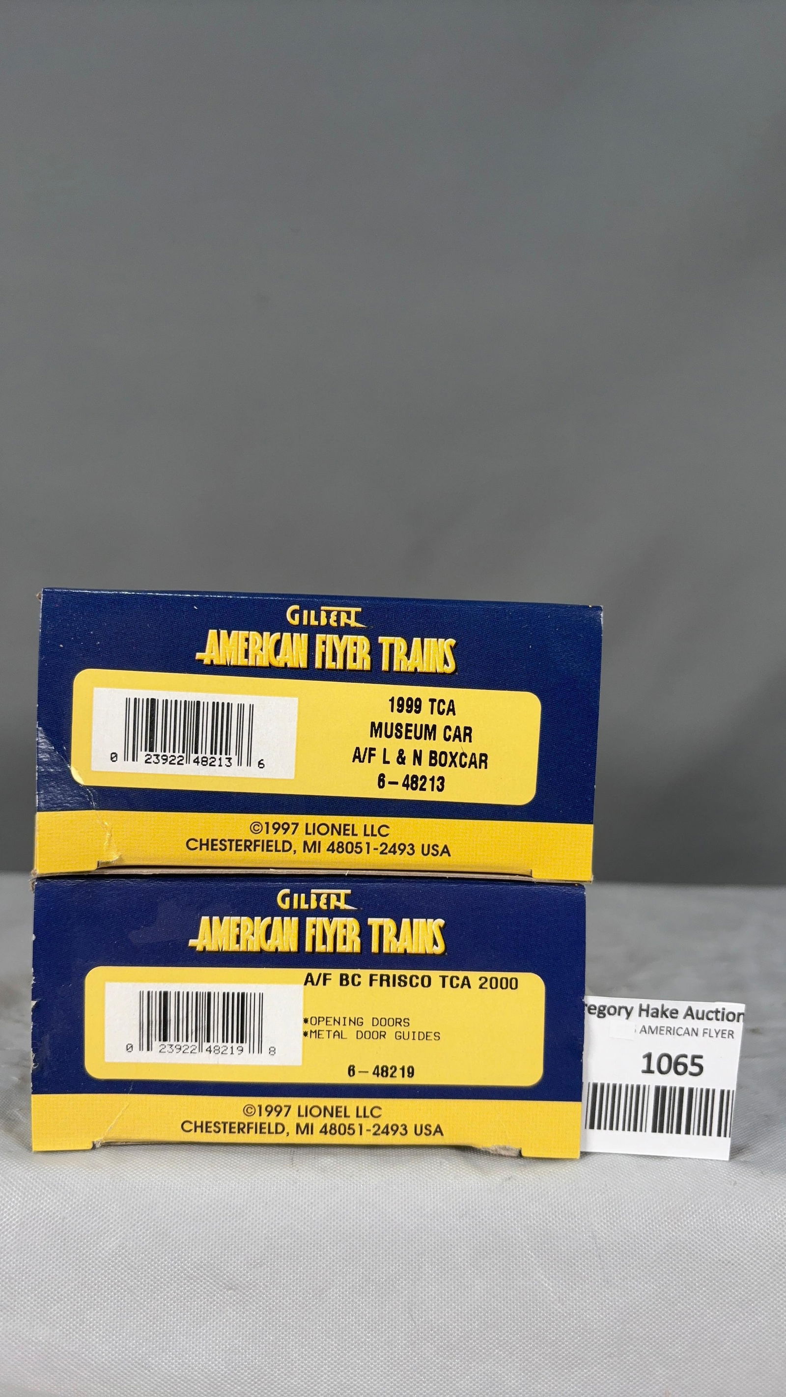 American Flyer 1999 TCA L&N Boxcar 48213 and 2000 TCA Frisco Boxcar 48219 w/obs - 2