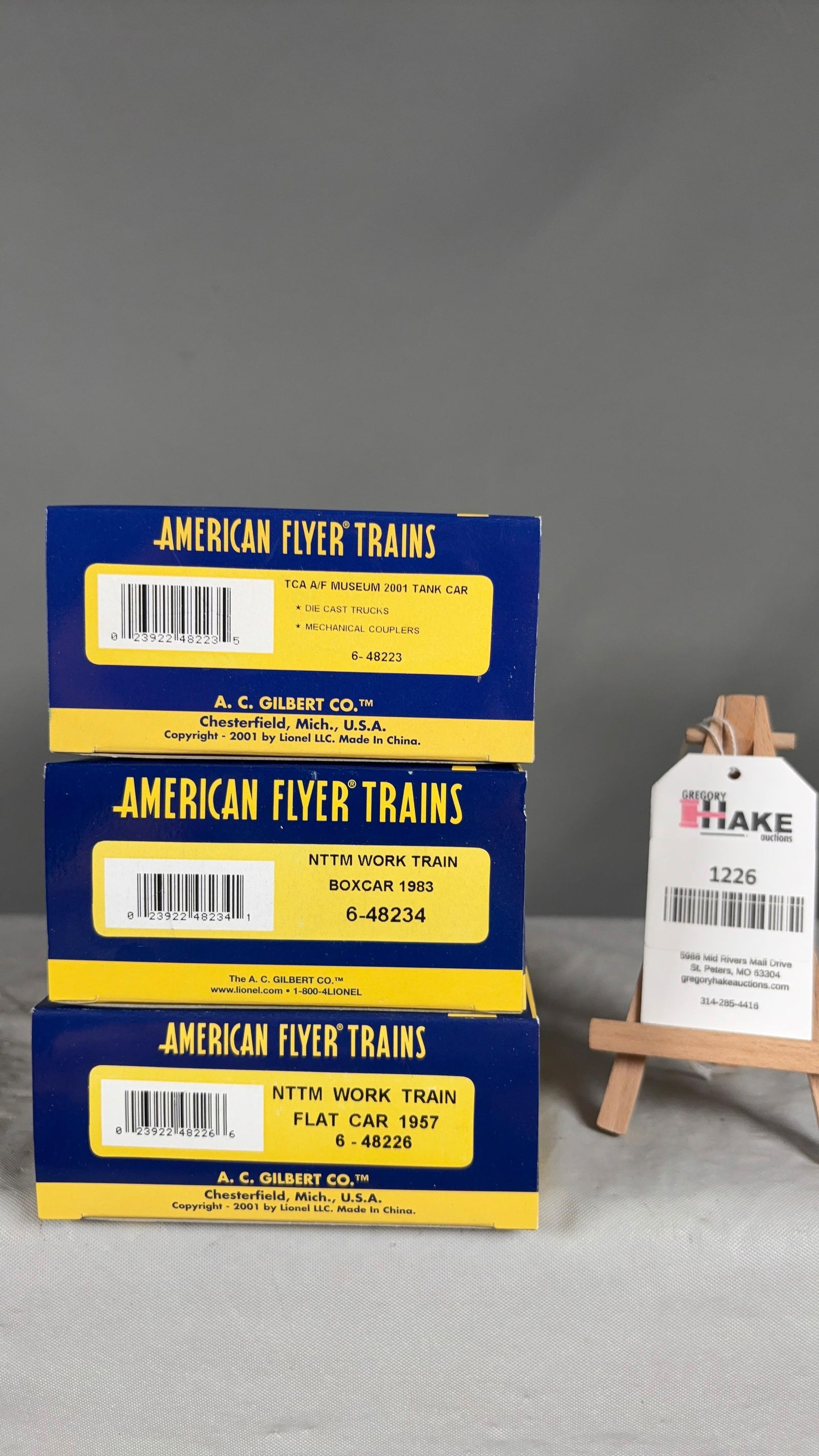 American Flyer 6-48234 Boxcar, 6-48223 Tank Car , Flat Car 6-48226 w/ OB (1 of 2)