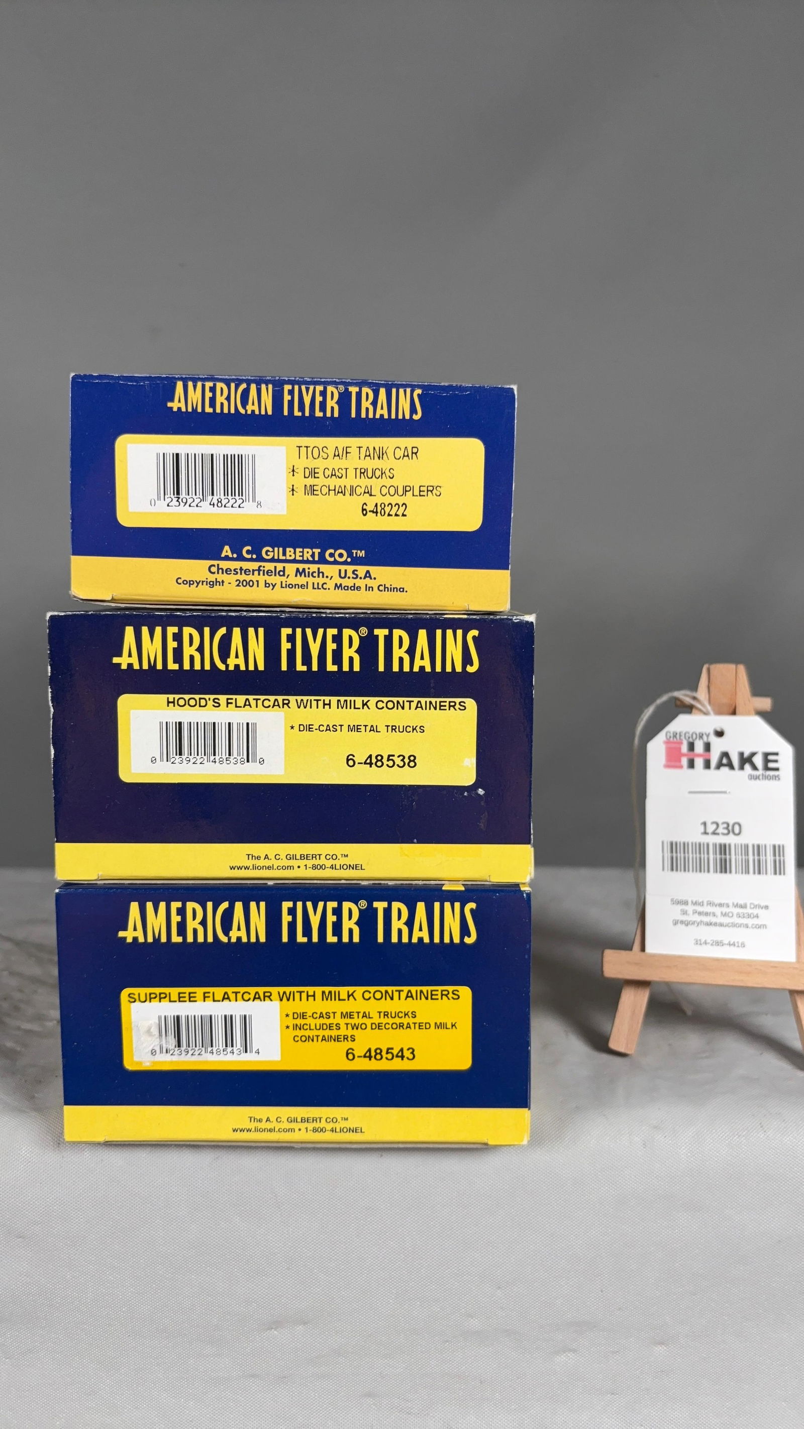 American Flyer 6-48222 Tank Car, 6-48538 Milk Car, 6-48543 Milk Car w/ OB (1 of 2)