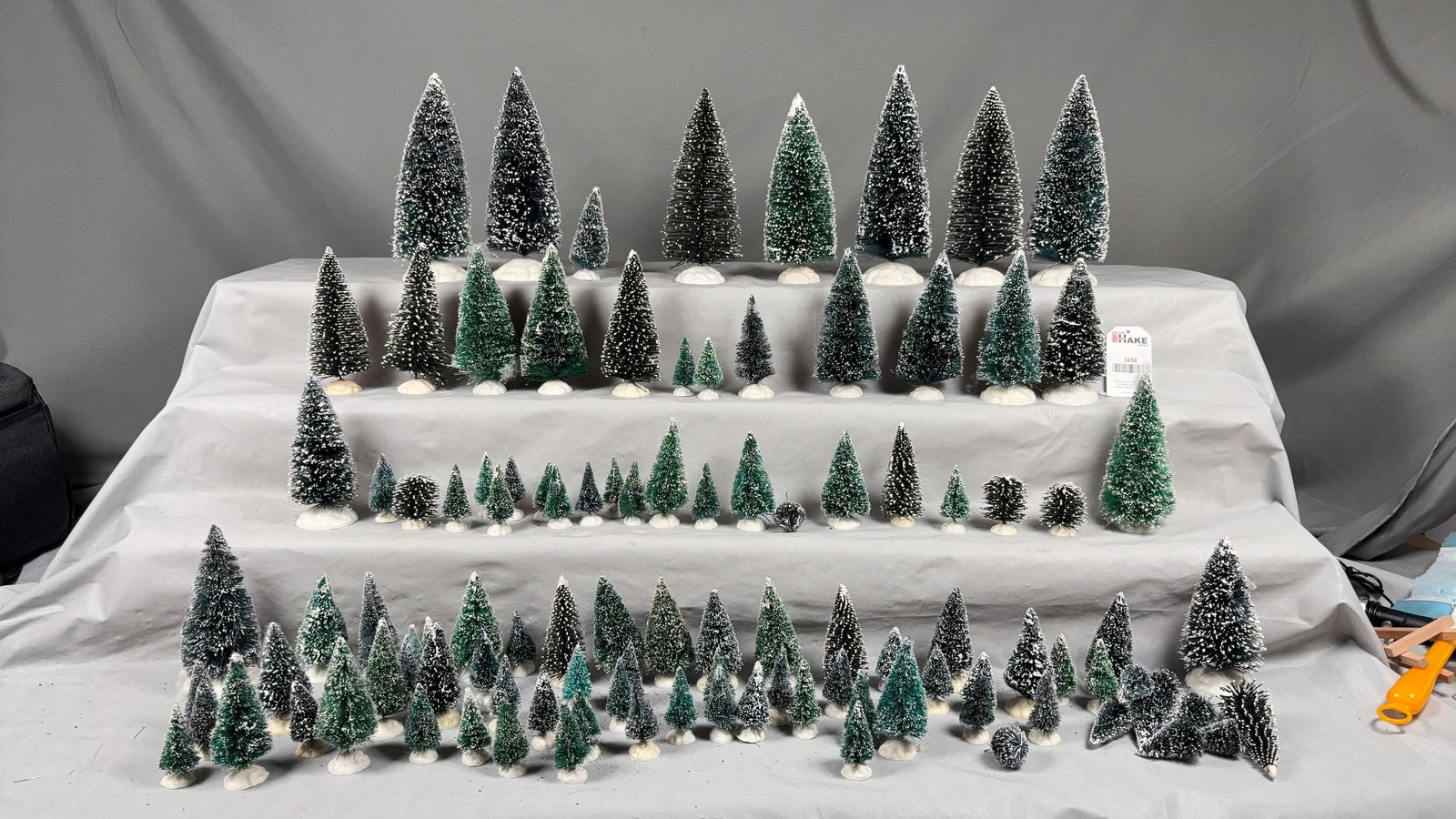 Box Lot of Snow Flocked Evergreen/Christmas Trees: Box Lot of Snow Flocked Evergreen/Christmas Trees, C9.Size13x9x12