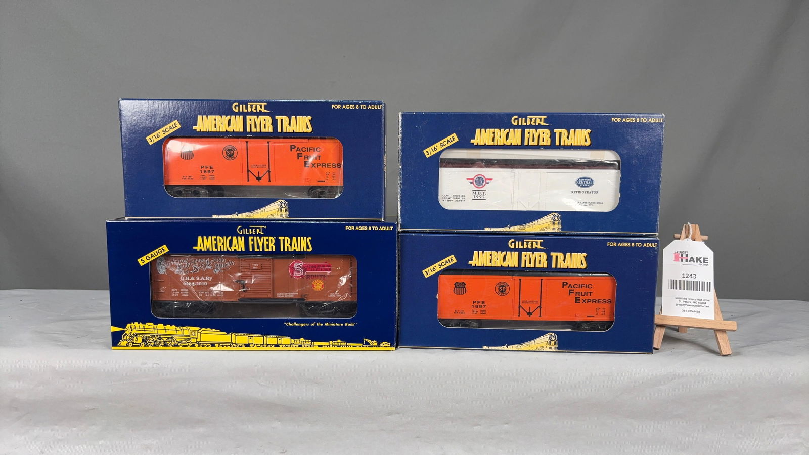 4 American Flyer LTI Freight Cars - 2-48205 Reefers, 48203 Reefer, 6464-2010 Box Car w/ OB's - 2