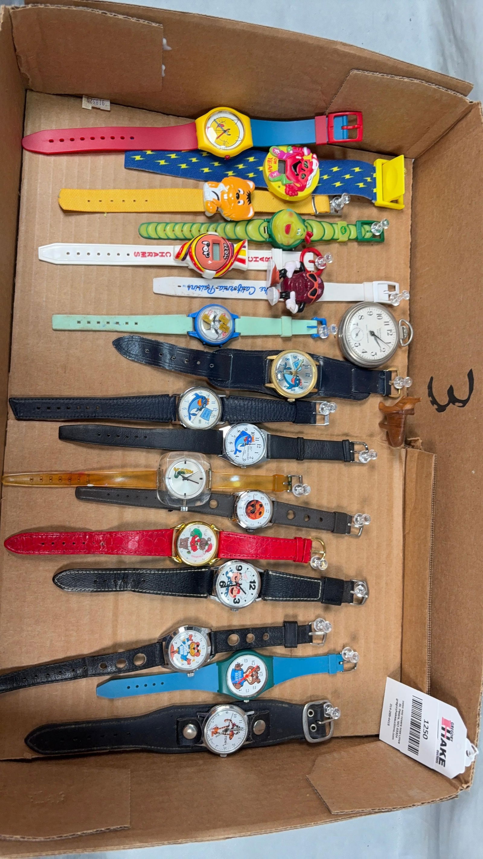 16 Character Watches Includes Bugs Life, Sugar Bear, Sunkist, Tony the Tiger & more: 16 Character Watches Includes Bugs Life, Sugar Bear, Sunkist, Tony the Tiger & more. See photos for details.Size11x6x2
