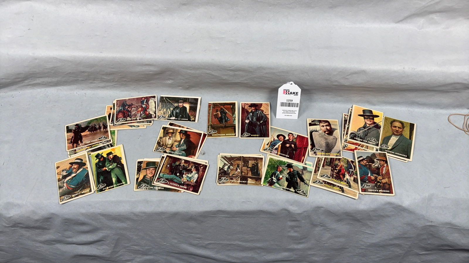 49 1958 Topps Gum Zorro Cards: 49 1958 Topps Gum Zorro Cards. All have some wear and includes two No. 1 cards. See Photos for Details..Size4x3x1