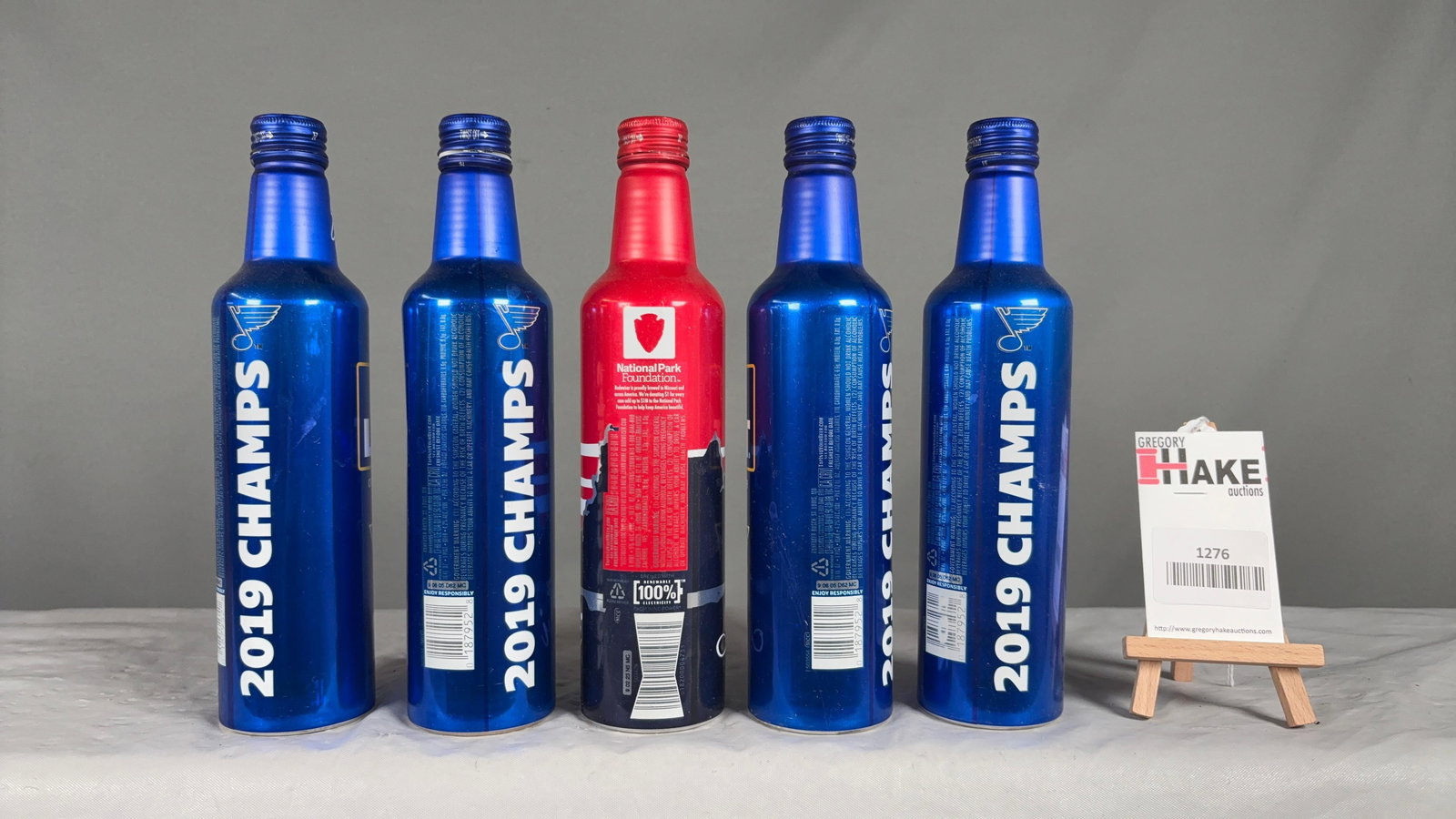 4 Empty Bud Light St Louis Blues 2019 Stanley Cup Champions Bottles & 1 Bud Arch Bottle - 2