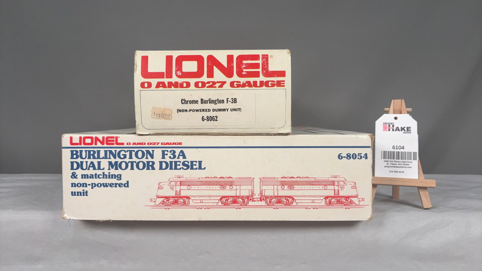 Lionel LTI Set of 2: Chrome Burlington F-3B Dummy Unit 8062, Burlington F3A Diesel 8054 w/OB (1 of 3)