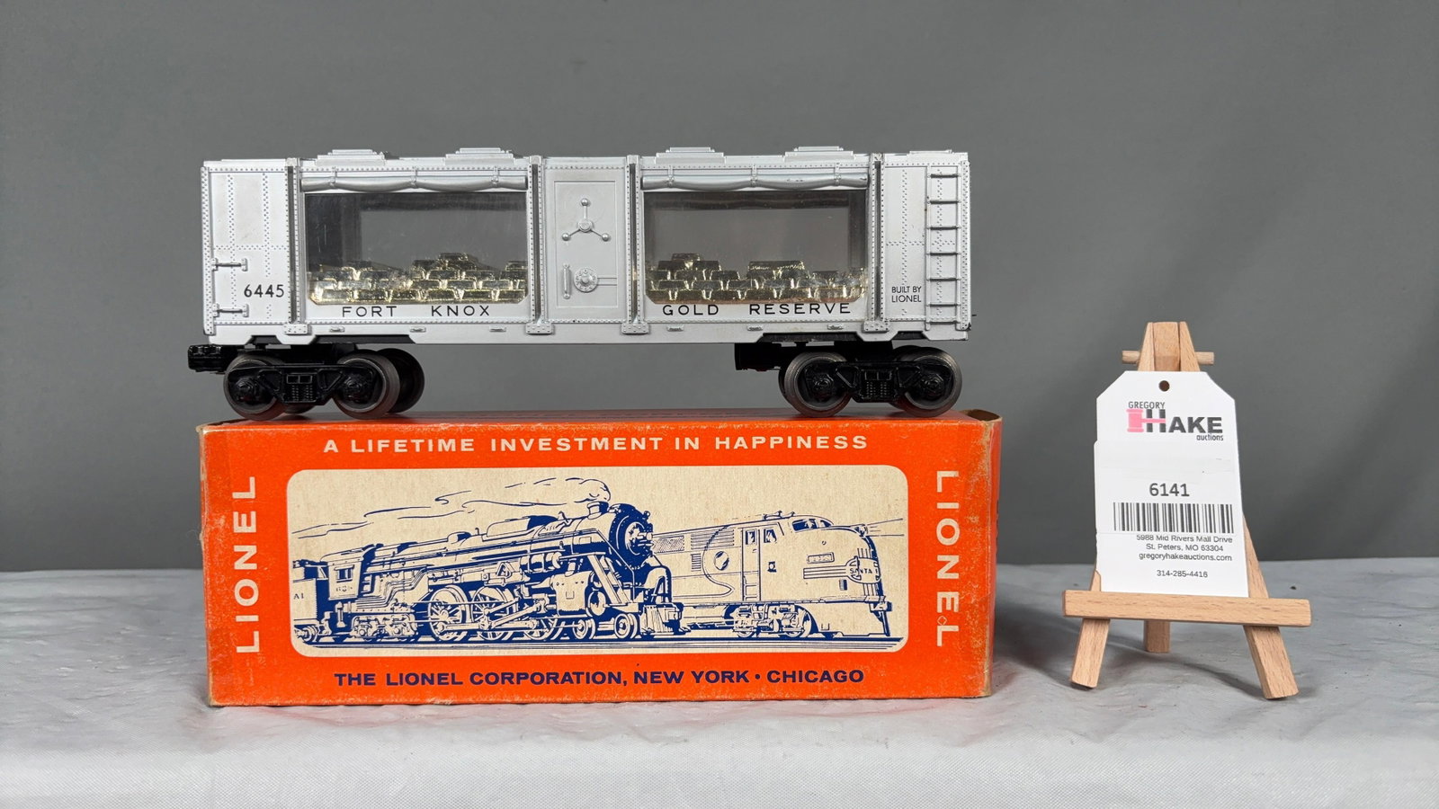 Lionel Postwar 6445 Fort Knox Car w/OB: Lionel Postwar 6445 Fort Knox Car w/OB, C7+. Original box has all flaps with?clear tape on both ends.?