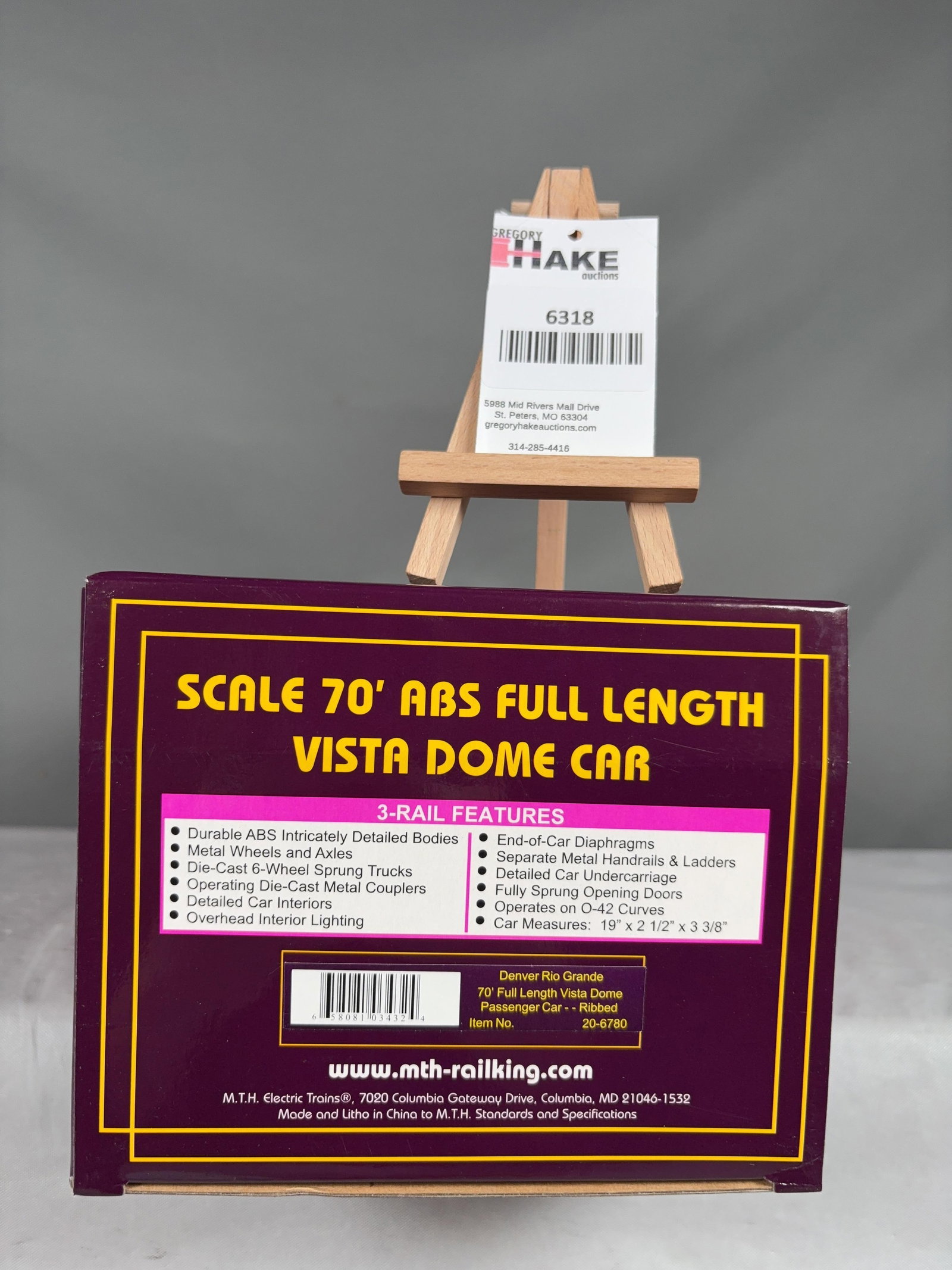 MTH Denver Rio Grande 70' Full Length Vista Dome Passenger Car - Ribbed 20-6780 w/OB (1 of 3)