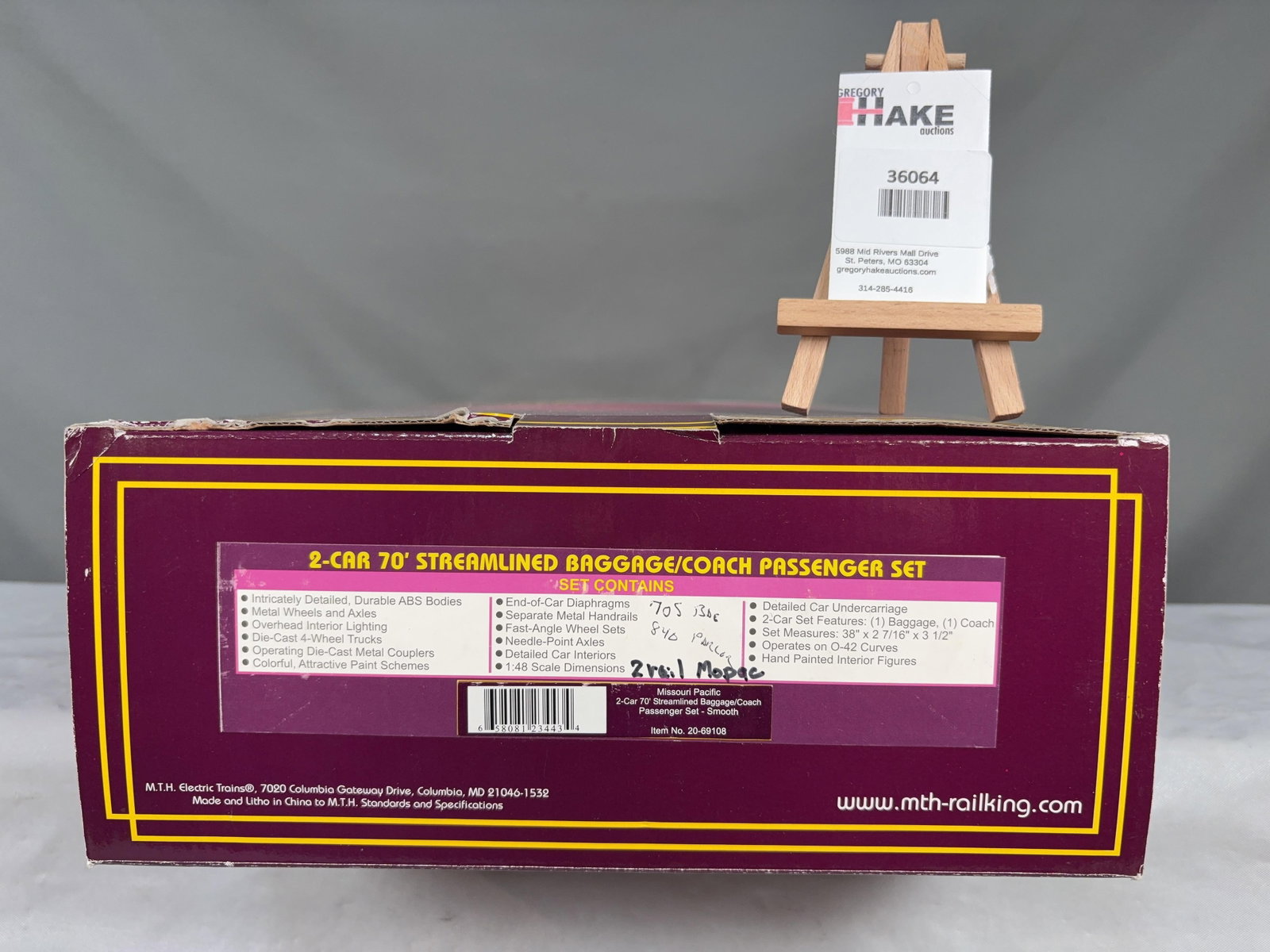 MTH Missouri Pacific 2 car 70' Streamlined Baggage/Coach Passenger Set - Smooth 20-69108 w/ OB (1 of 3)