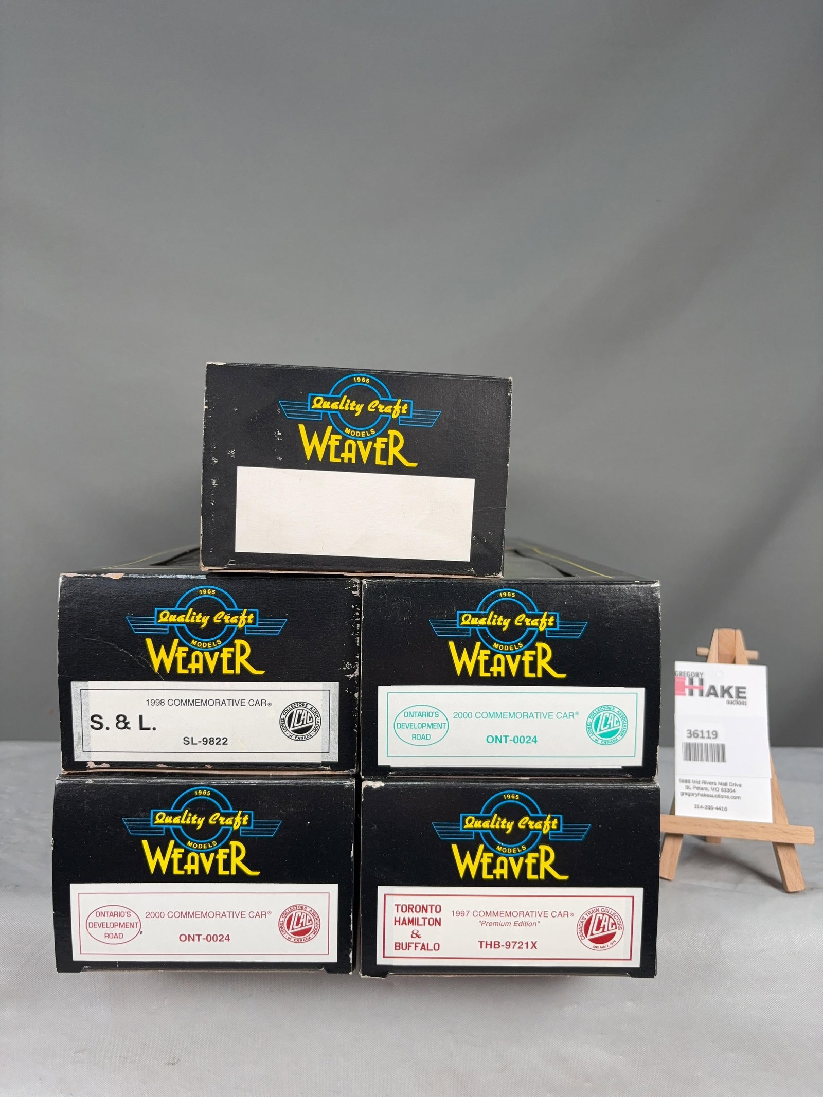Five Weaver Commemorative Cars w/OB's: Five Weaver Commemorative Cars w/OB's, 2 Ontario's Development Road, S&L, Toronto, Hamilton & Buffalo w/ OB, C8 Size 16x10x9