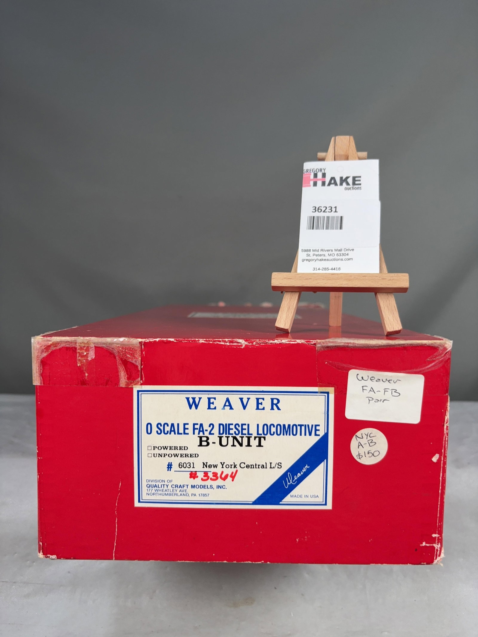 Weaver O Scale FA-2 Diesel Locomotive B Unit Powered New York Central 6031 w/OB: Weaver O Scale FA-2 Diesel Locomotive B Unit Powered New York Central 6031 w/OB, C8 � Size 19x9x5