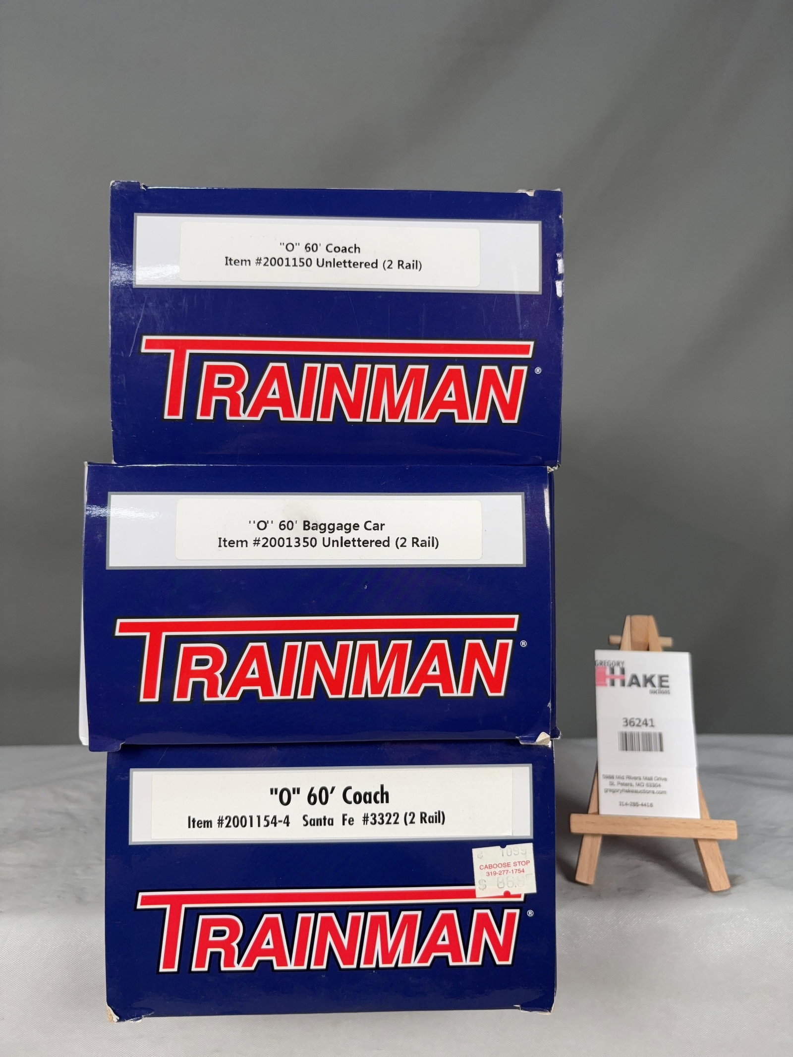 3 Atlas O Scale Cars w/OB's: 3 Atlas O Scale Cars w/OB's 60' Coach, 60' Baggage Car, 60' Santa Fe Coach w/OB, C8 Size 20x6x12