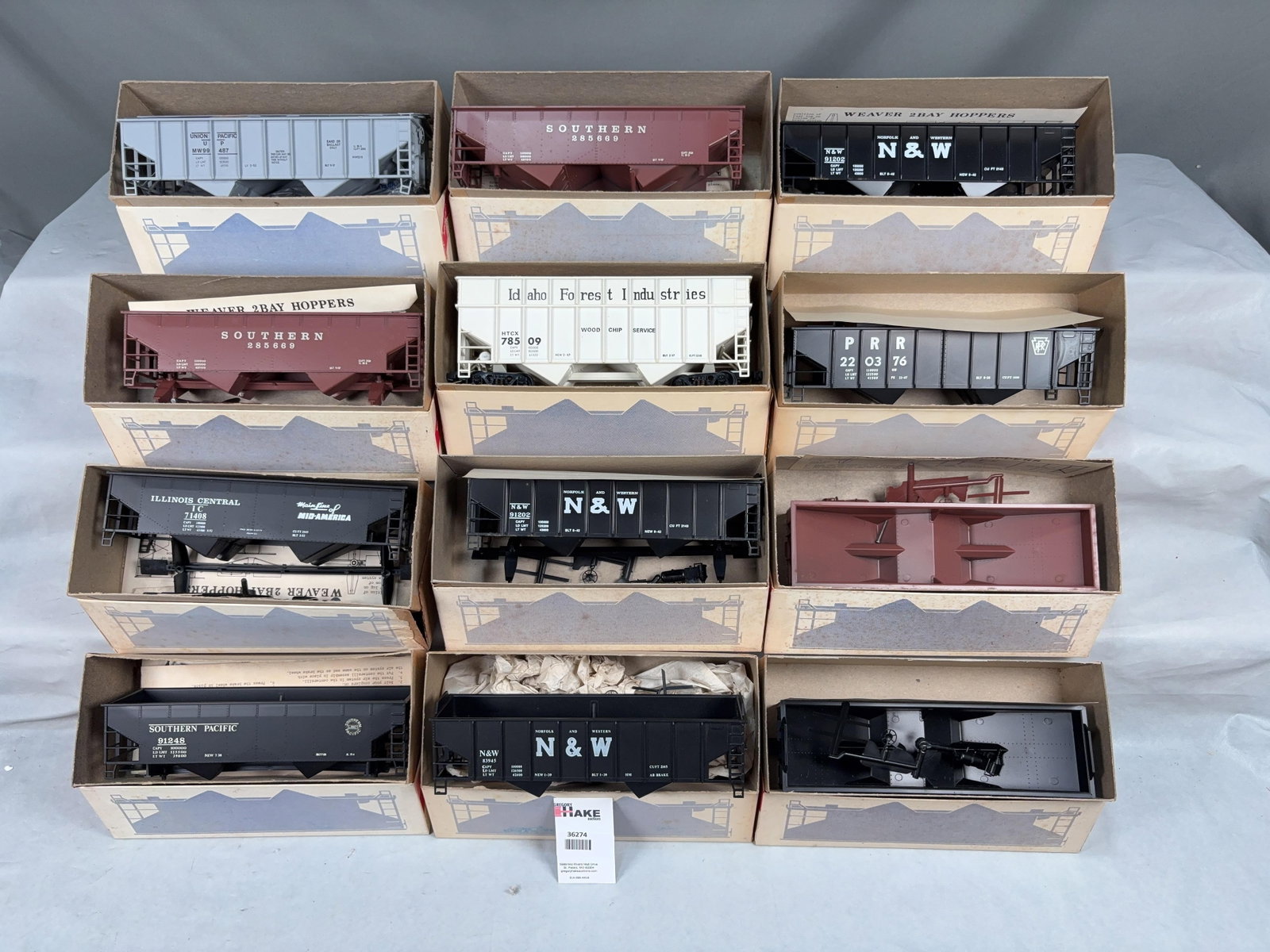 12 Weaver Hopper Car Kits w/OB's - 2