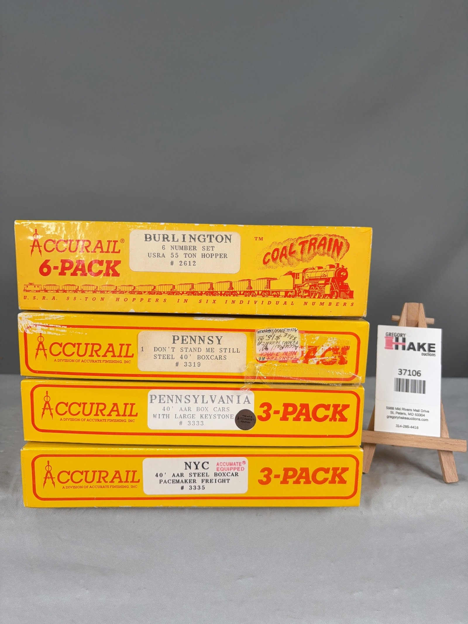 4 Accurail Freight Car Sets w/OB: 4 Accurail Freight Car Sets w/OB. Burlington 6-Pack 2612, NYC 3-Pack 3335 , 2 Pennsylvania 3-Packs 3333 & 3319.� Please see Photos for details. � Size 10x8x7
