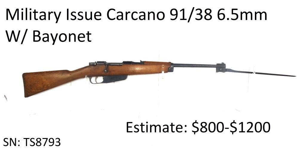 Military Issue Carcano 91/38 6.5mm W/ Bayonet: Military Issue Carcano 91/38 6.5mm W/ Bayonet