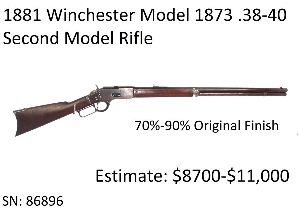 1881 Winchester Mod 1873 .38-40 Second Model Rifle: 70%-90% Original Finish, All Original