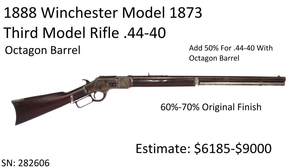 1888 Winchester 1873 Third Model Rifle .44-40: Model 1873 Third Model Rifle, Octagon Barrel, 60%-70% Original Finish