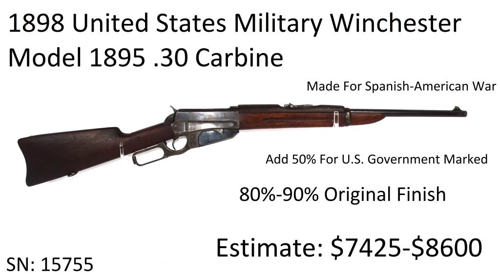 1898 United States Military Winchester Model 1895: United States Military Marked Model 1895 .30 Carbine, 80%-90% Original Finsih, Manufactured For The Spanish-American War, RARE