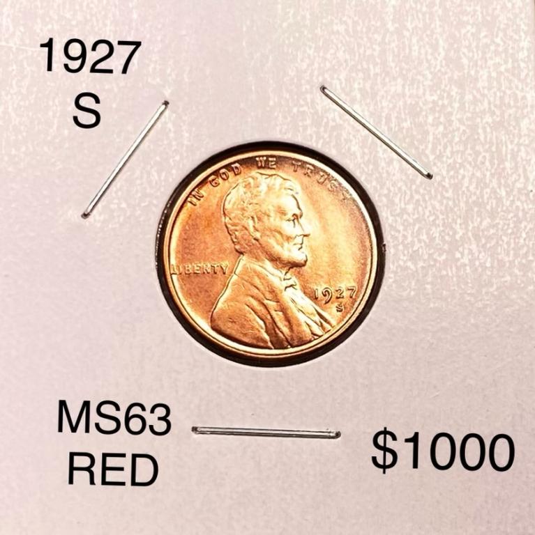1927-S Lincoln Wheat Penny CHOICE BU RED: 1927-S Lincoln Wheat Penny CHOICE BU RED