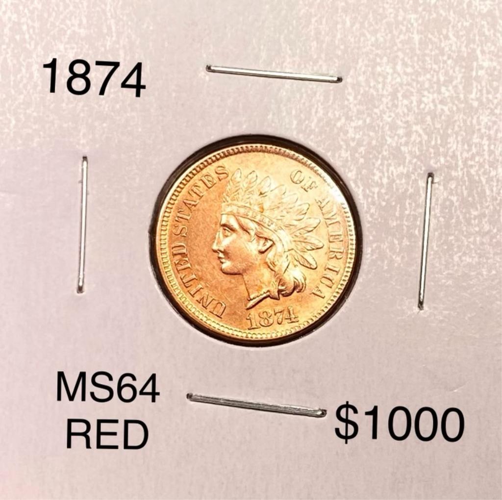 1874 Indian Head Penny CHOICE BU RED: 1874 Indian Head Penny CHOICE BU RED