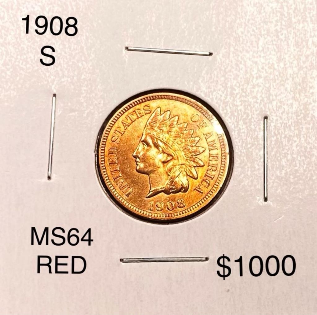 1908-S Indian Head Penny CHOICE BU RED: 1908-S Indian Head Penny CHOICE BU RED