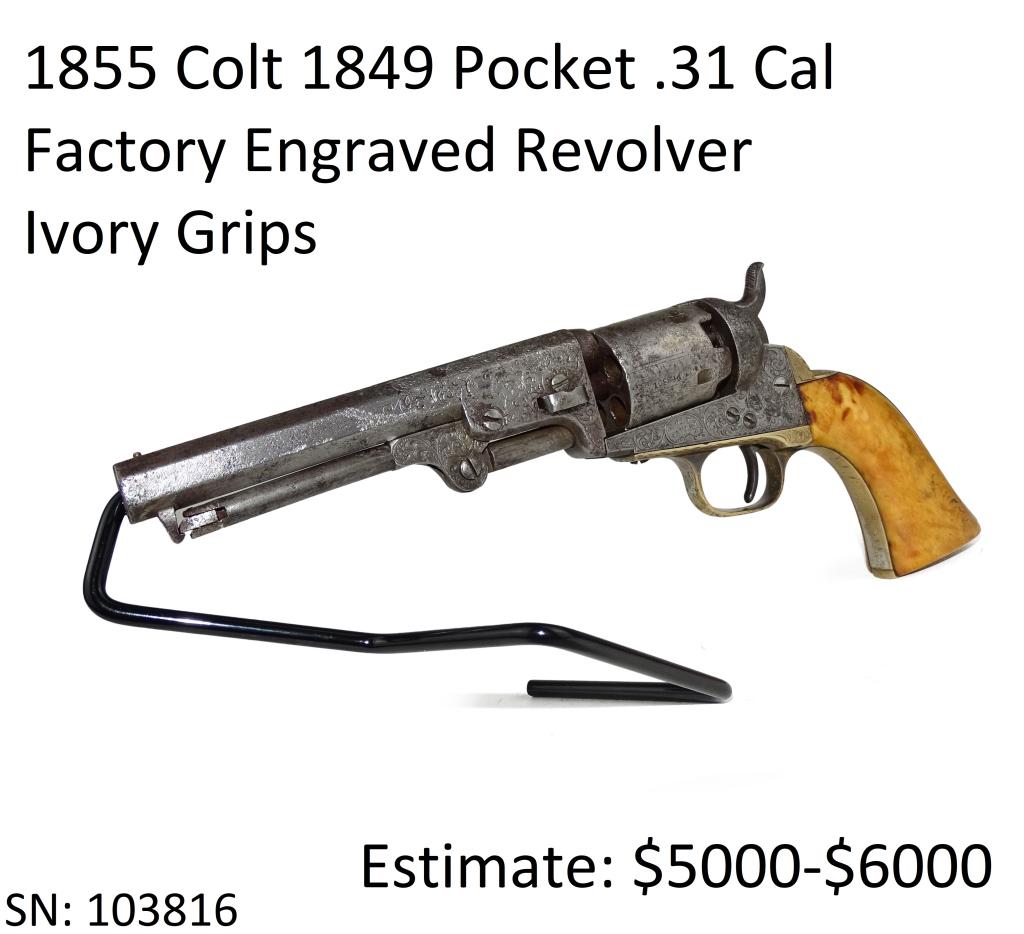 1855 Colt 1849 Pocket .31 Cal Factory Engraved: All Original, Factory Engraved, Ivory Grips