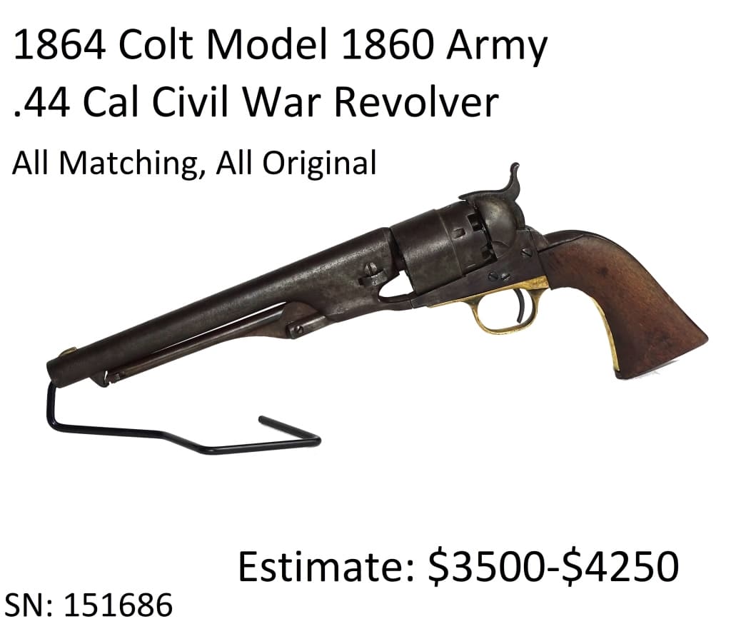 1864 Colt Model 1860 Army .44 Cal Revolver: Civil War Year, All Matching, All Original