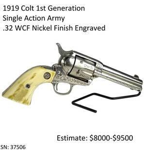 1919 Colt 1st Gen Single Action Army .32 WCF: Nickel Finish Engraved