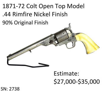 1871-72 Colt Open Top Model .44 Rimfire Revolver: 90% Original Finish, Nickel Finish, RARE