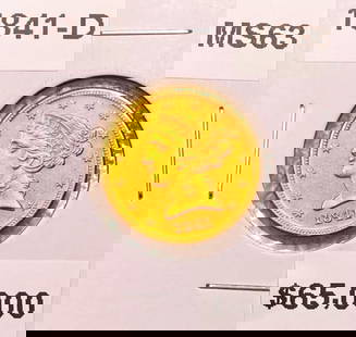 1841-D $5 Gold Half Eagle MS63: 1841-D $5 Gold Half Eagle MS63