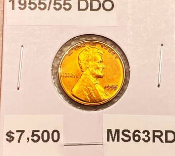 1955/55 DDO Lincoln Wheat Penny MS 63 RED: 1955/55 DDO Lincoln Wheat Penny MS 63 RED