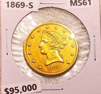 1869-S $10 Gold Eagle MS61: 1869-S $10 Gold Eagle MS61